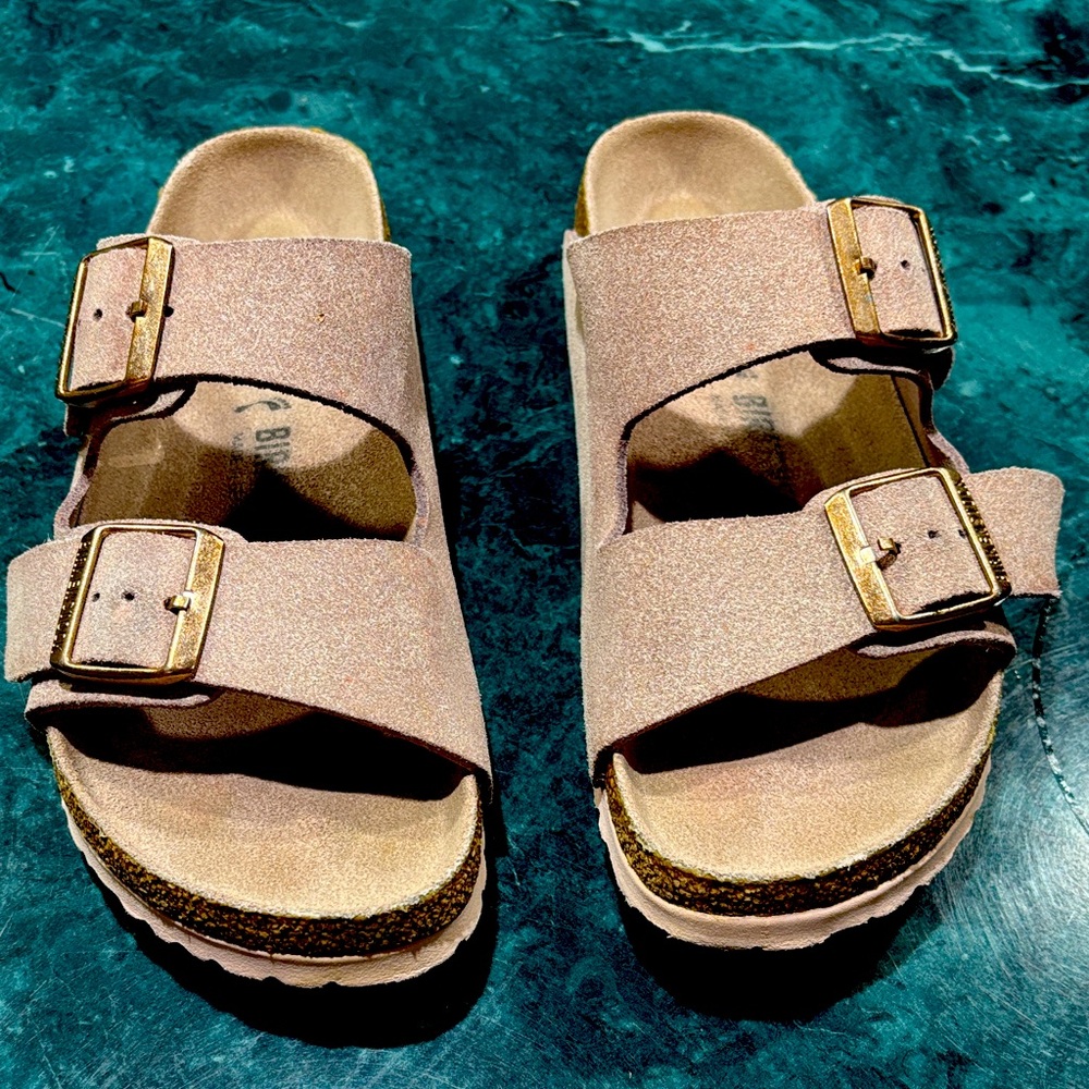 Pink Birkenstock Arizona Sandals Rose Gold Buckles Pink Soles & Footbed Size 39 - Picture 7 of 13